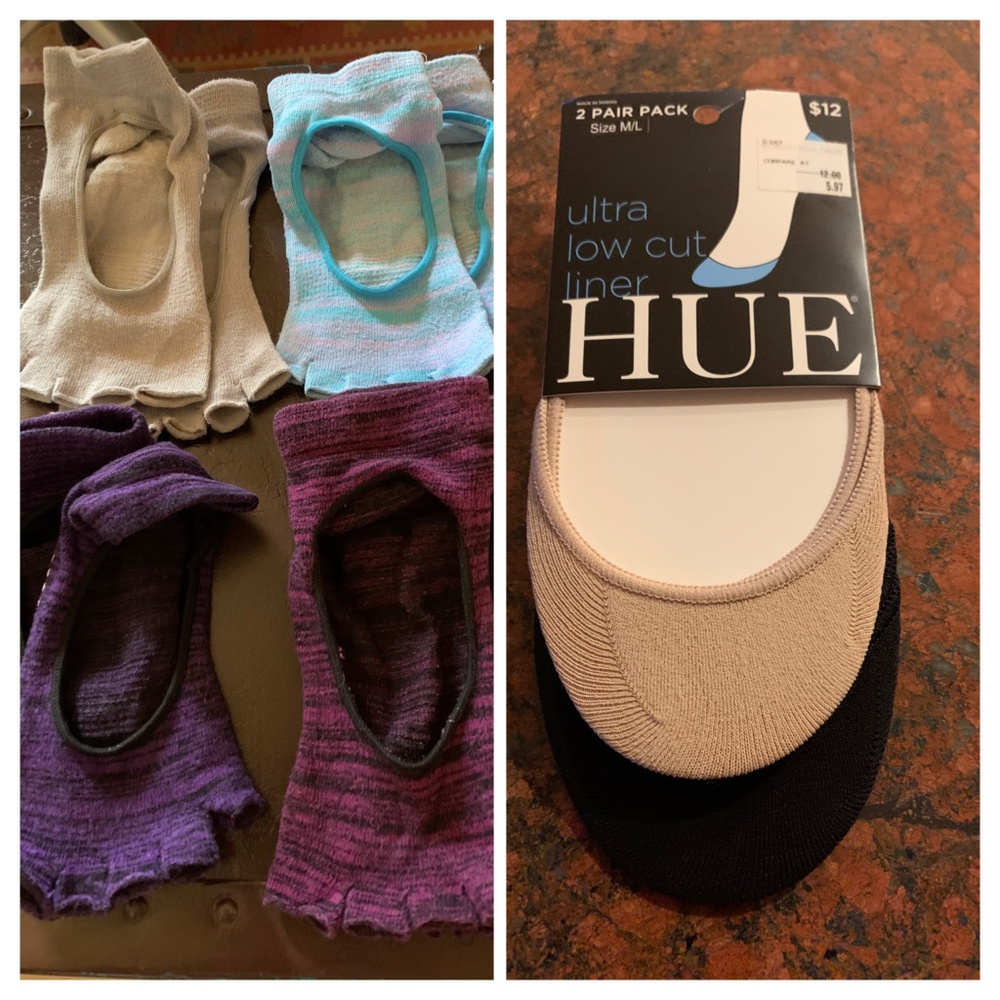 4 pair of toeless yoga socks & 2 pair liners